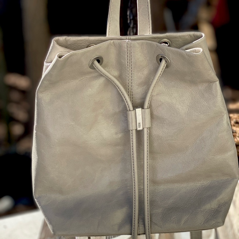 HOBO vintage hide drawstring grey leather backpack